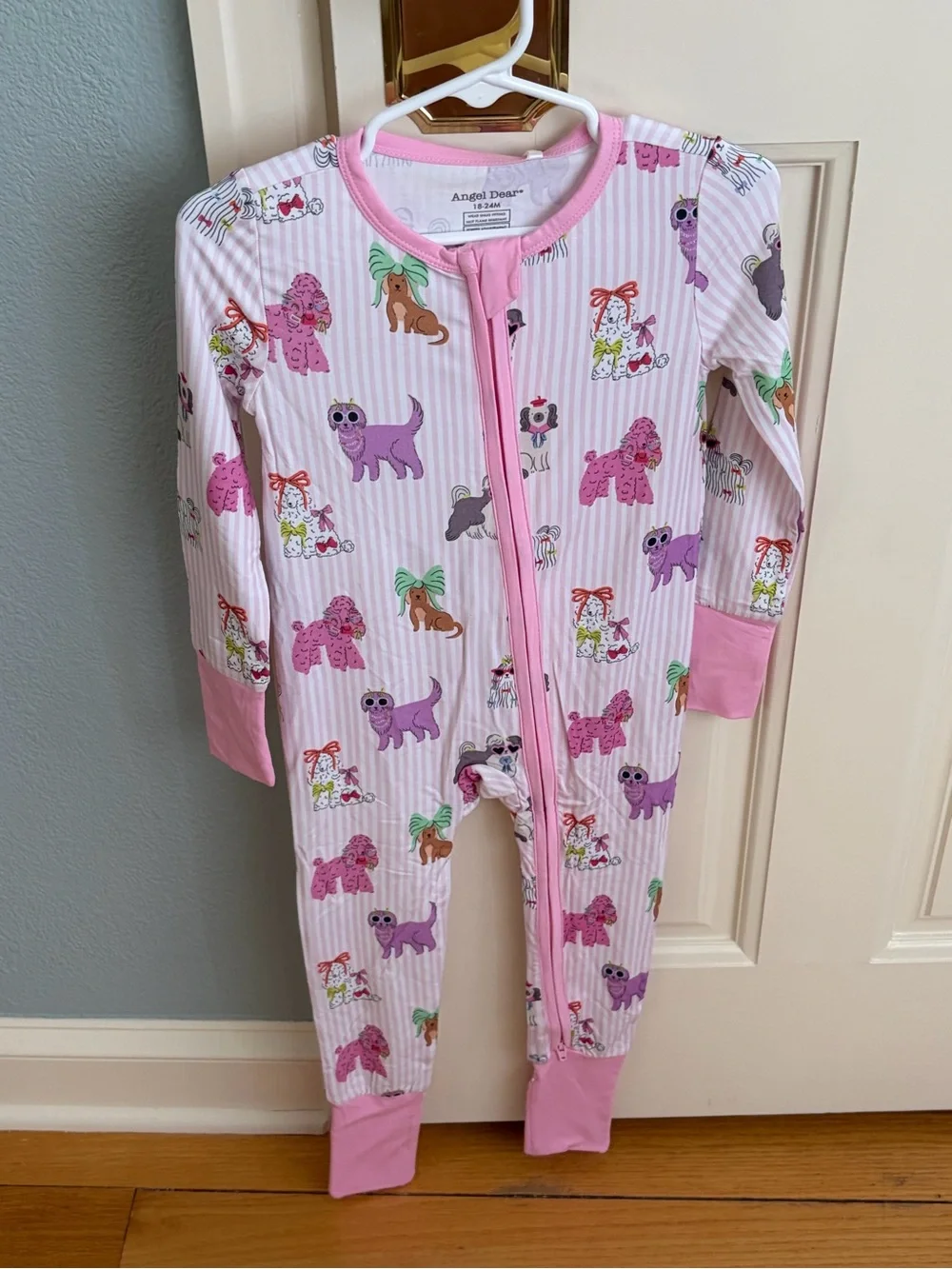 NWT Angel Dear Bamboo Pink Puppy Dog Print Zipper Convertible Foot Pajama 18-24M